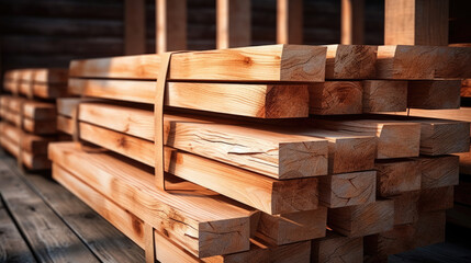 Wooden boards, lumber, industrial wood, timber. Pine wood timber - obrazy, fototapety, plakaty