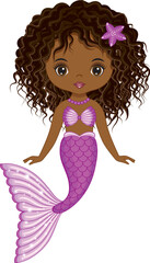 Vector Beautiful Black Mermaid with Purple Fishtail