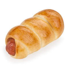 Sausage in the dough isolated on a white background.