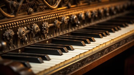 Fototapeta na wymiar Close view of dusty vintage piano keys. Created with Generative Ai technology.