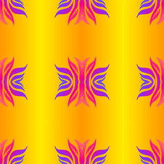 Seamless design vector Beauty flower line art batik ethnic dayak borneo pattern with colourful gradient 