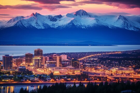 Cityscape of Anchorage, Alaska. Generative AI
