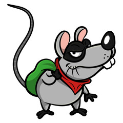 Cartoon illustration of A Little mouse wearing mask and scarf. carrying a bag of money. Best for mascot, logo, and sticker with corruption themes
