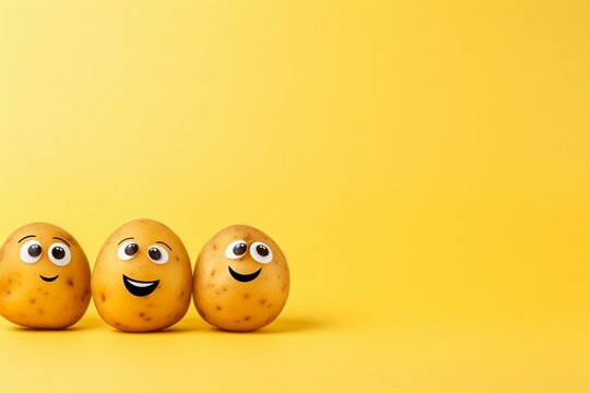 Cartoon potatoes isolated with copy space. Generative AI