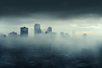 Misty urban skyline. Generative AI