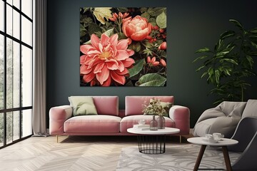 Modern botanical print canvas wall art for contemporary decor. Generative AI