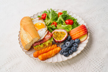 breakfast sandwich Fried Eggs with Avocado and Bacon