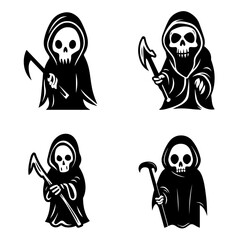 Collection of simple flat Grim Reaper vector. Halloween Grim Reaper cartoon. Cartoon spooky character