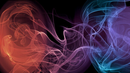 Color smoke abstract background. Cold and hot contrast. Defocused blue red contrast. Vapor floating cloud texture. Generative AI - obrazy, fototapety, plakaty
