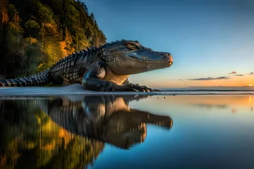 Fotobehang crocodile in the water © chiku  gallery 
