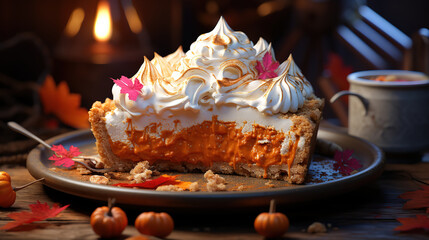 Autumn celebration homemade pumpkin pie with multi colored. Generative Ai - obrazy, fototapety, plakaty