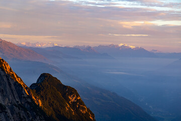 View of Hohe Tauern and Großvenediger during sunrise