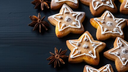 Christmas food baking cookies sweets. Merry christmas and happy new year. Festive background. generative ai
