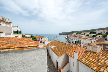 Beautiful view from the terrace over the roofs of traditional townhouses towards the bay Cadaqués...