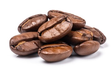 Obraz premium Roasted Coffee beans heap or pile close up, isolated on white background