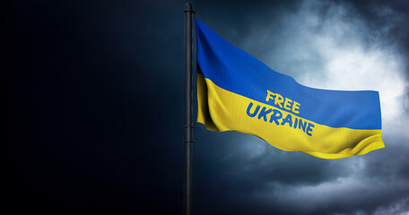 Ukrainian state flag - Yellow and blue national flag. a visual design work - istanbul, Turkey - August 30 (3D Rendering)