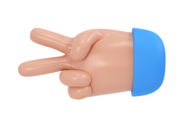 3d hand victory icon illustration. Two fingers social icon. Cartoon character hand gesture. Business success clip art isolated with clipping path
