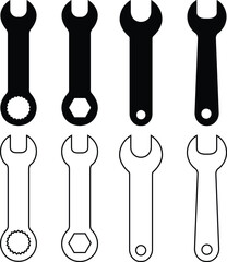 set of black Wrench Icon in trendy flat style. Spanner symbol for your web site design, logo, app, UI. black Wrench icon, logo isolated on white background.