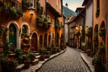 narrow street in the town Generated Ai