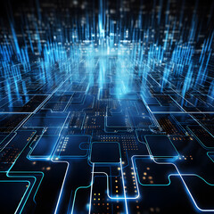 Obraz premium an image of a futuristic city at night wallpaper, interconnections, digitial illustration. Generative AI.