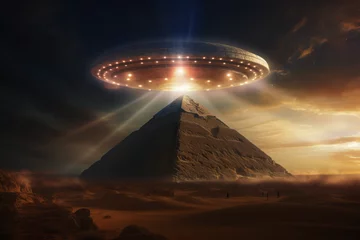 Foto op Canvas UFO hovering on top of Egyptian pyramid © Guido Amrein