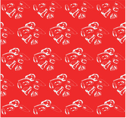 hand drawn slice beef seamless pattern on red background