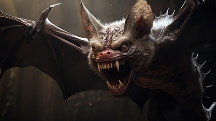 The flying vampire bat looks very scary. Created with Generative Ai technology.