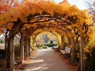 Obraz premium Beautiful and Serene Pergola in Autumn. Generative AI Illustration.