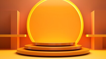 Orange podium and minimal abstract background, geometric shape, Stage for awards on website in modern. AI Generative