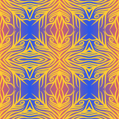 Seamless design vector Beauty flower line art batik ethnic dayak borneo pattern with colourful gradient 