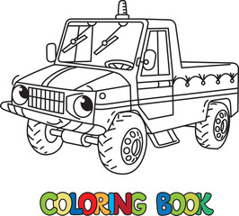Funny pickup car with eyes. Coloring book