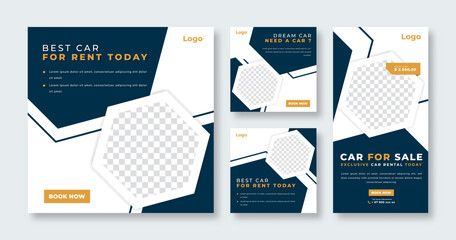 Car Rental Social Media Post for Online Marketing Promotion Banner, Story and Web Internet Ads Flyer