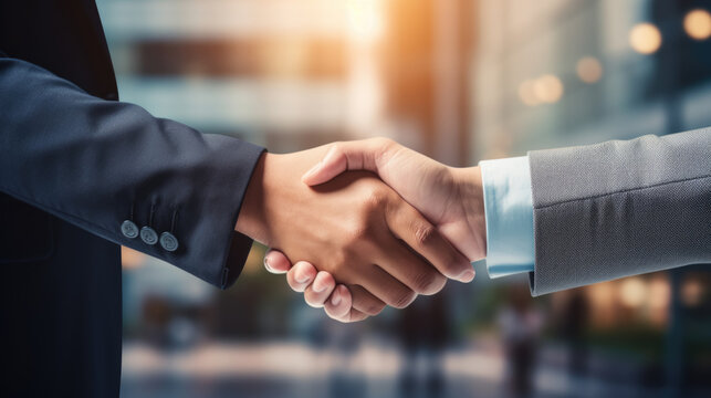 successful handshaking between 2 businessmen after they have good deal connection. 
