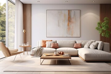 Living in Style. Beautiful Contemporary Apartment Living Room with Comfortable Modern Decor and Stylish Carpet Background