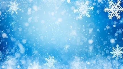 Snowy Blue Christmas Wonderland. Festive Abstract Background with Snowflakes and Winter Blue Tones