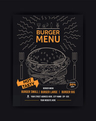 Burger Restaurant Menu Layout With Restaurant cafe menu template design on chalkboard background vector illustration