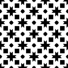 Seamless surface pattern design with Moroccan stars and crosses tiles ornament. Oriental traditional ornamentation with repeated geometric shapes. Ancient mosaic wallpaper. Grid motif. Digital paper.