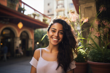 Portrait of a happy smiling Hispanic woman outdoors in Buenos Aires