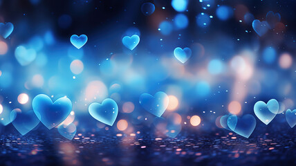 Abstract light, blue bokeh pattern in heart shape. St Valentines Day or Holiday concept. Generative Ai