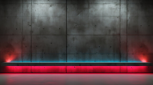 Cyber Monday Backdrop Abstract Cement wall with neon light on dark grungy concrete. Generative Ai