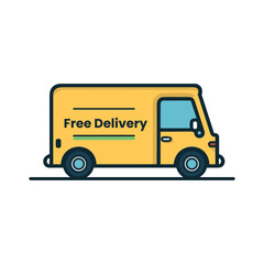 Fototapeta na wymiar free delivery illustration with vehicle man cartoon style white background