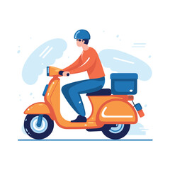 free delivery illustration with scooter rider bike man cartoon style white background