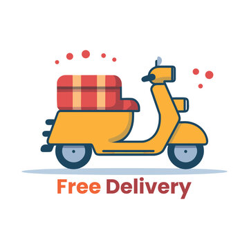 free delivery illustration with scooter rider bike man cartoon style white background