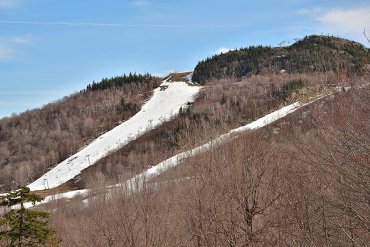 End of apline skiing season early spring at Mount Orford and Mount Giroux
