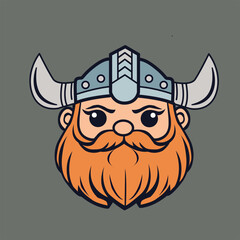Cute funny cartoon viking. Face, emblem, logo on a gray background