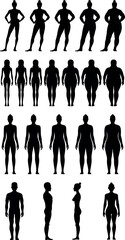 Women and Men Silhouettes of Weight Loss Set 1