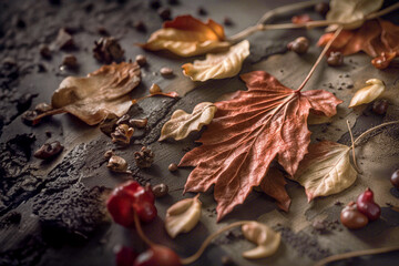 Texture autunnale con foglie secche e colori terrosi