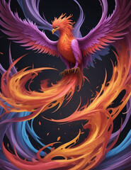 Fototapeta premium Phoenix. Fire Phoenix risen from the ashes. Firebird. Burning bird. Eagle flying in the fire. Bird in the fire. Fantasy Fiery bird. Mythical Creature. 
