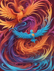 Phoenix. Fire Phoenix risen from the ashes. Firebird. Burning bird. Eagle flying in the fire. Bird in the fire. Fantasy Fiery bird. Mythical Creature. 
