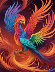 Obraz premium Phoenix. Fire Phoenix risen from the ashes. Firebird. Burning bird. Eagle flying in the fire. Bird in the fire. Fantasy Fiery bird. Mythical Creature. 